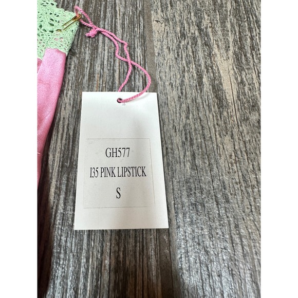 Gold Hawk Pink Silk Cami Top Green Lace Trim Lingerie Sleeveless Tank New S - Picture 3 of 8